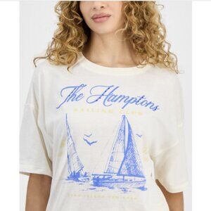Love Tribe Juniors' Hamptons Graphic Print T-Shirt, Egret, NWT